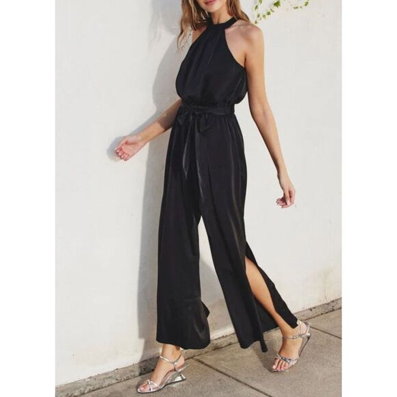 Dress Forum Womens Halter Tie Waist Cut-Out Sleeveless Jumpsuit Black Medium NWT - Picture 6 of 11